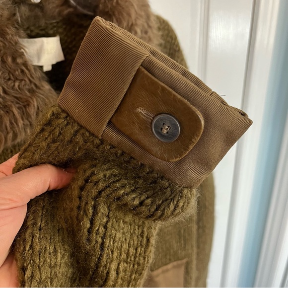 Vanessa Bruno Merino Wool Blend Faux Fur Collar Knit Brown Sweater Coat - Picture 5 of 12